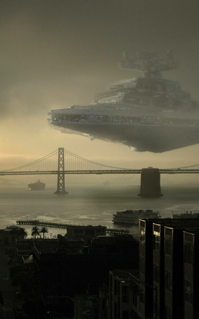 Epic Star Destroyer Wallpaper: Sci-Fi Meets Urban Landscape
