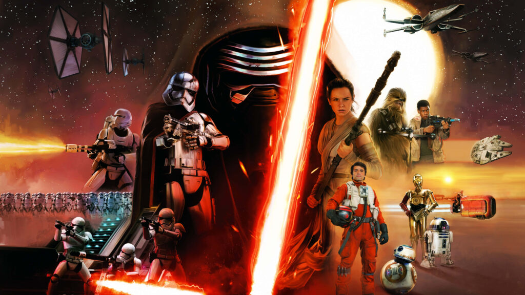 Vibrant *Star Wars: The Force Awakens* Wallpaper - Rey, Kylo, Finn & Action