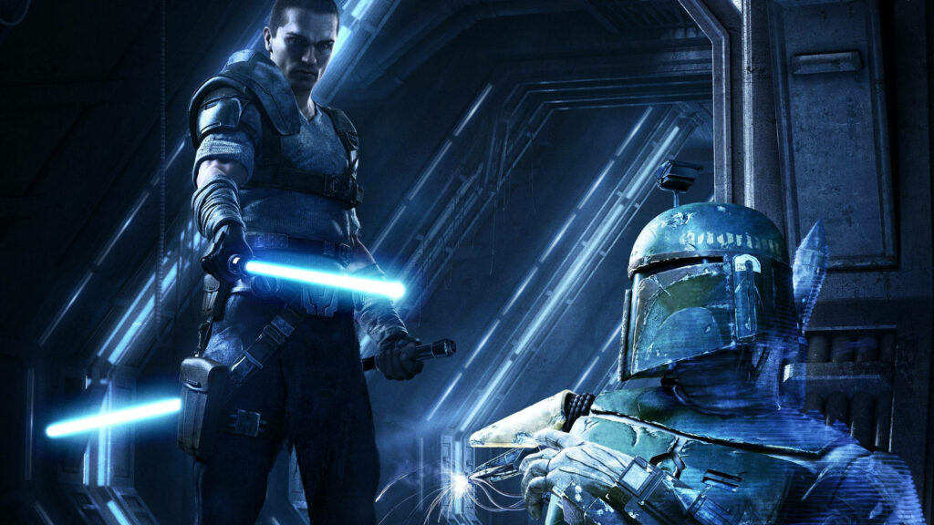 “Dual Lightsabers vs. Boba Fett: Star Wars 2560x1440 Wallpaper”