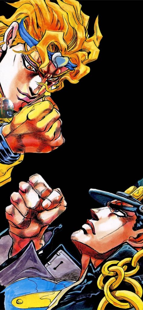 Jotaro Kujo and DIO fierce face off vibrant JoJo's Bizarre Adventure Stardust Crusaders wallpaper