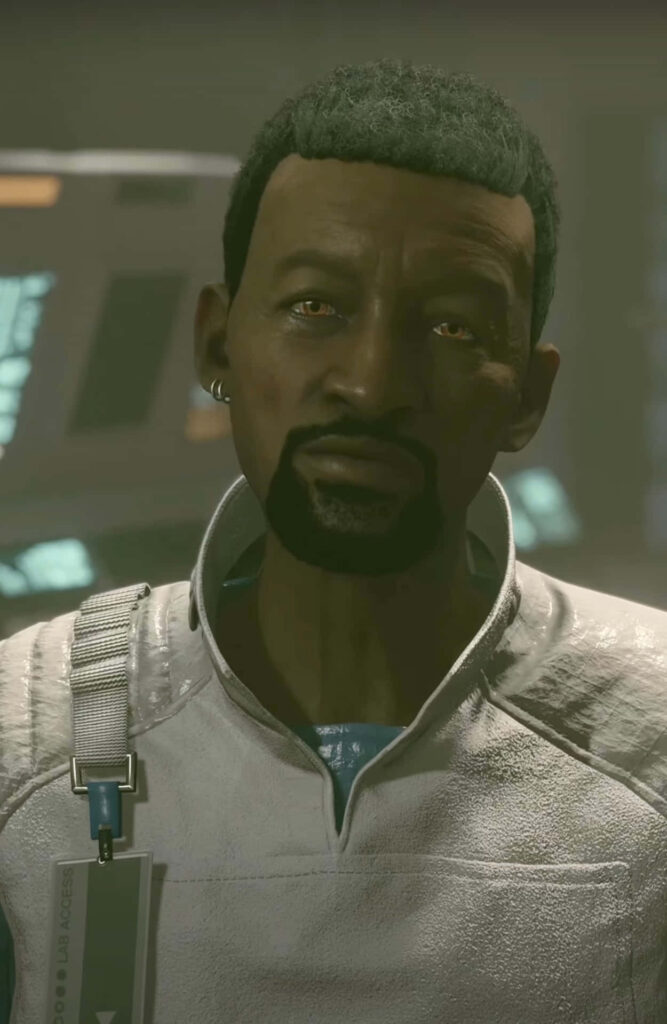 Closeup portrait of Starfield character with lifelike features in futuristic immersive setting wallpaper