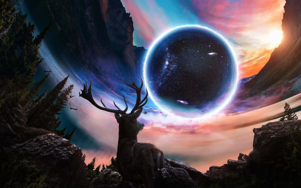 Starry Gaze: A Majestic Deer in a 4k Universe Wallpaper