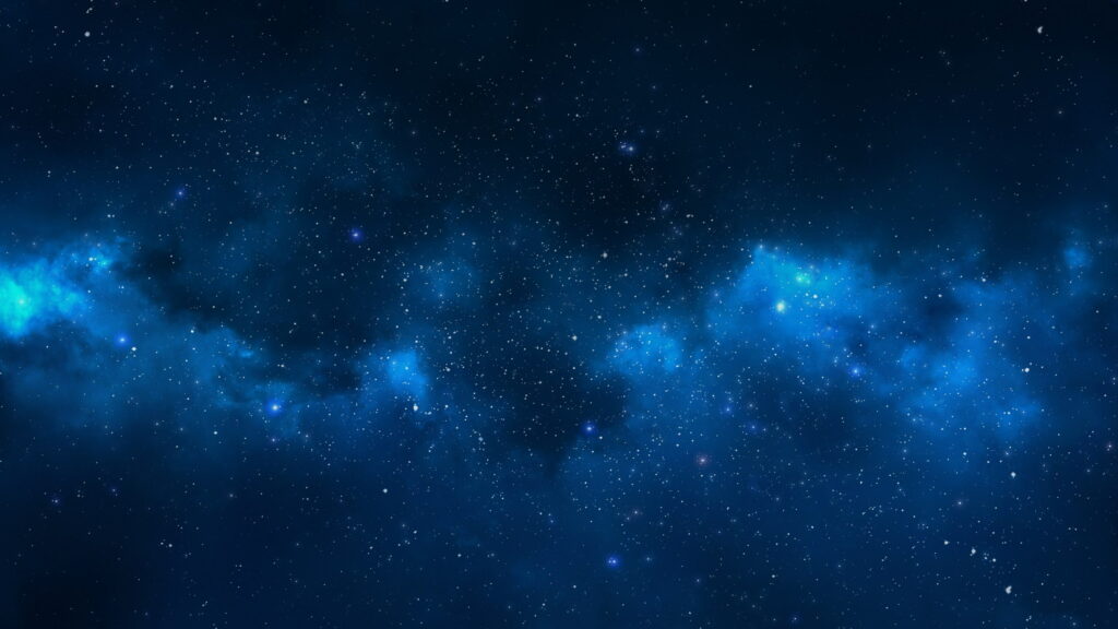 Vast night sky digital wallpaper with glowing blue nebulas and twinkling stars cosmic background