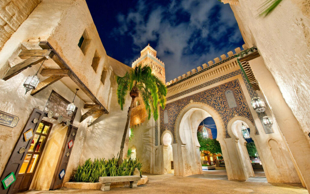 Morocco Pavilion Cafe Wallpaper: Intricate Architecture & Starlit Ambiance