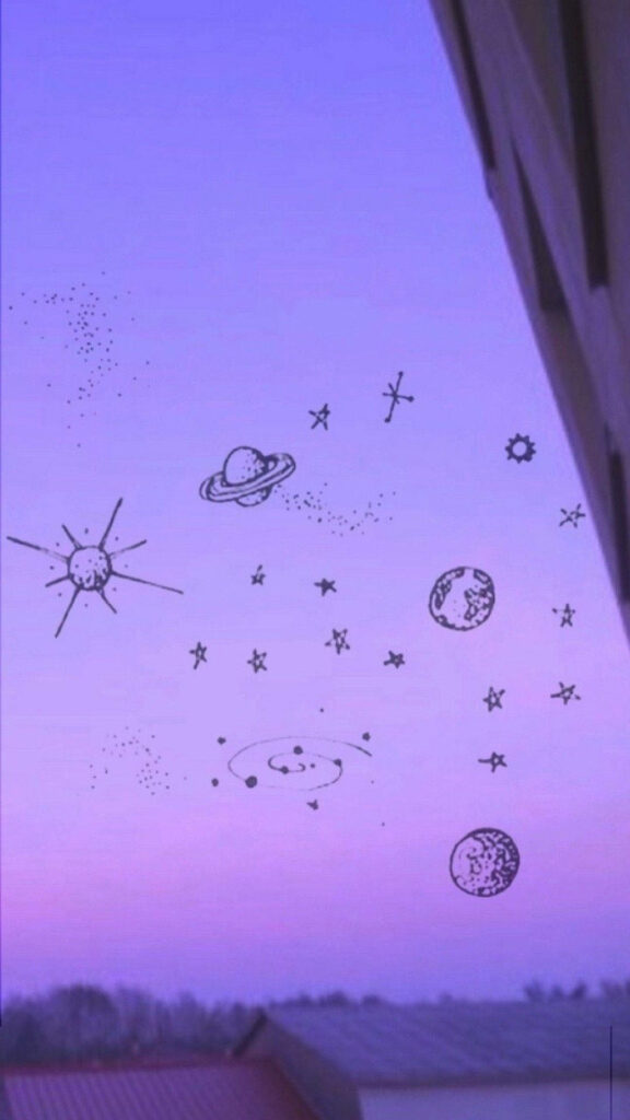 Starry Sketched Cosmos: Purple Aesthetic Background for Phone Wallpaper