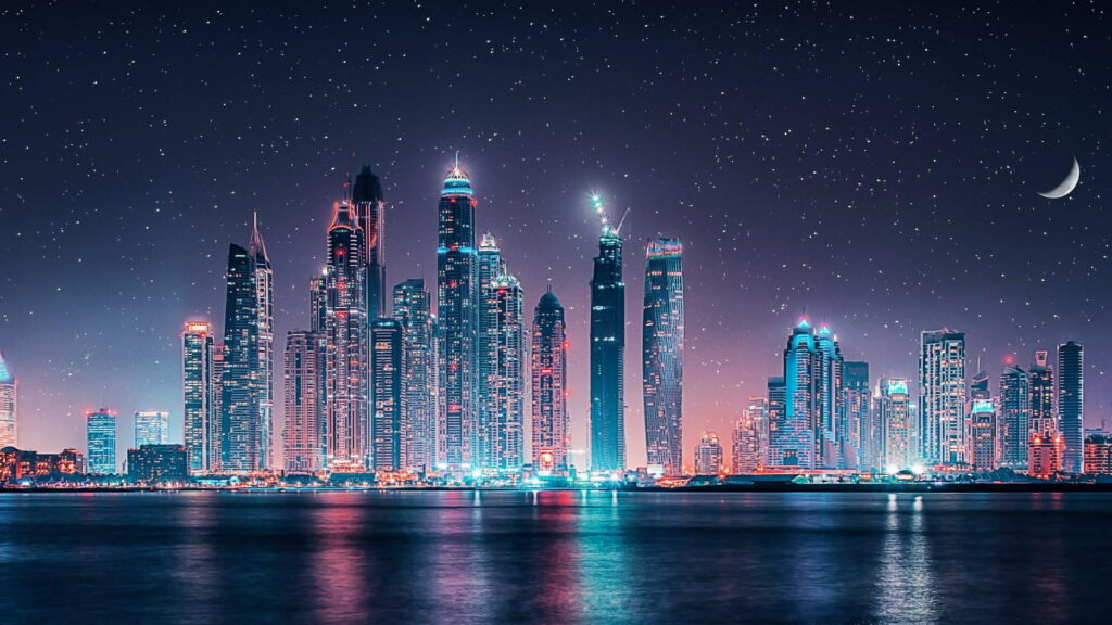 Dazzling Dubai: A Starry Night Skyline in Ultra HD Wallpaper