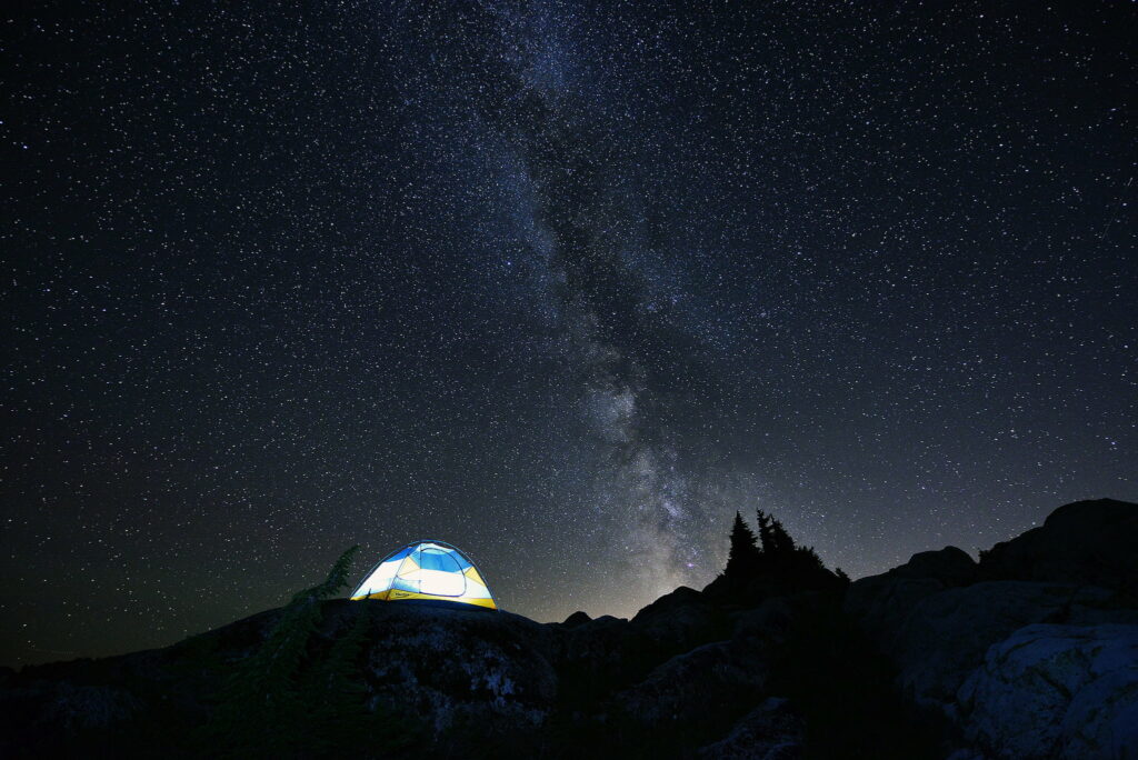 Under the Celestial Canopy: Camping beneath a Majestic Starry Sky - HD Wallpaper