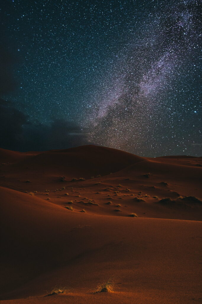 Midnight Oasis: A Breathtaking HD Wallpaper of Desert's Celestial Symphony