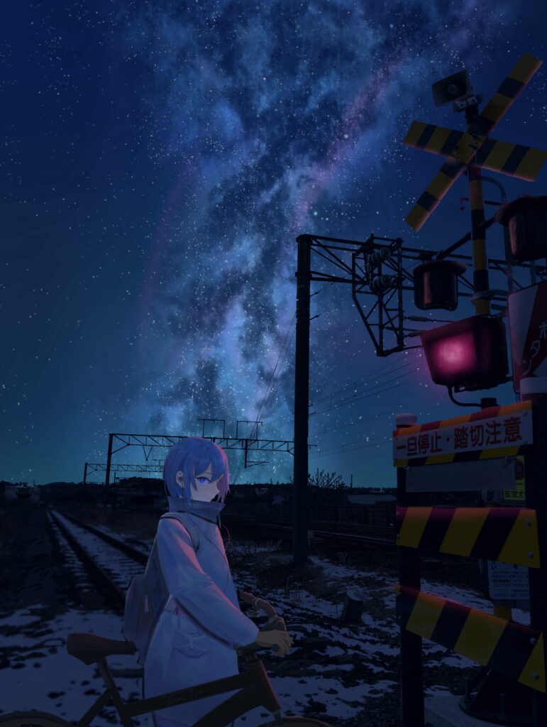 Starry Night Cruise: A Dreamy Bicycle Ride under the Twinkling Sky Wallpaper