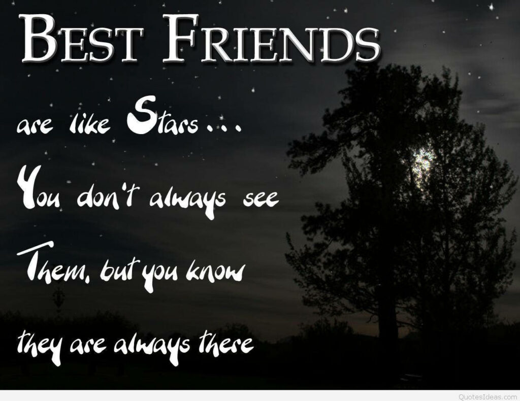 Starry Silhouette: A Poetic Ode to Best Friends amidst a Moonlit Tree Wallpaper