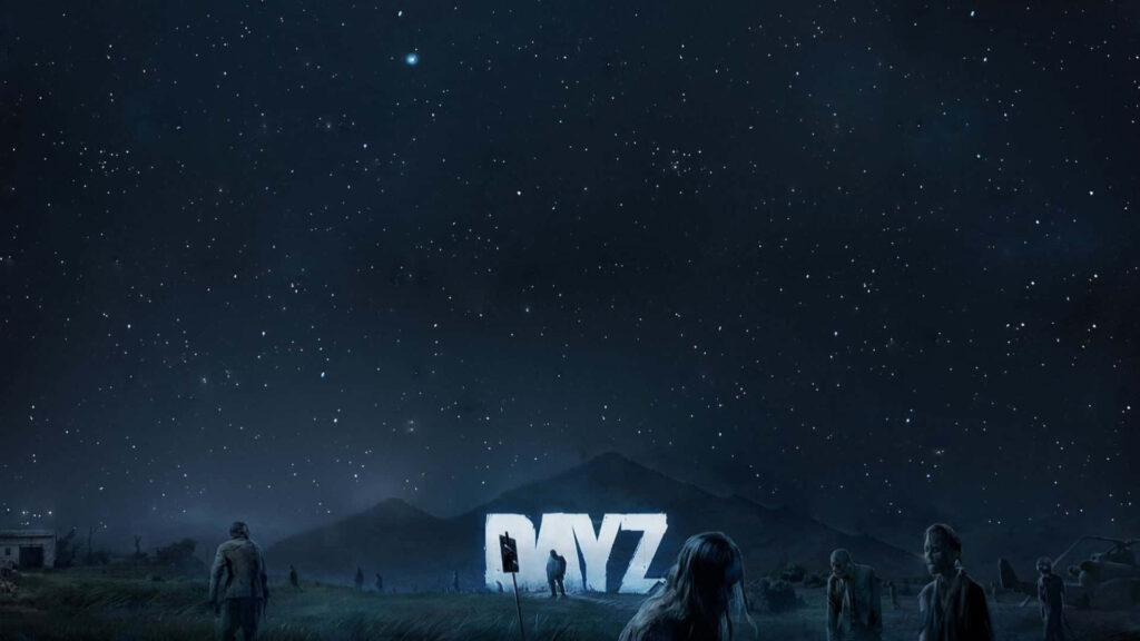Starry Night Apocalypse: A Captivating DayZ Background Image with Zombies in a Field Wallpaper