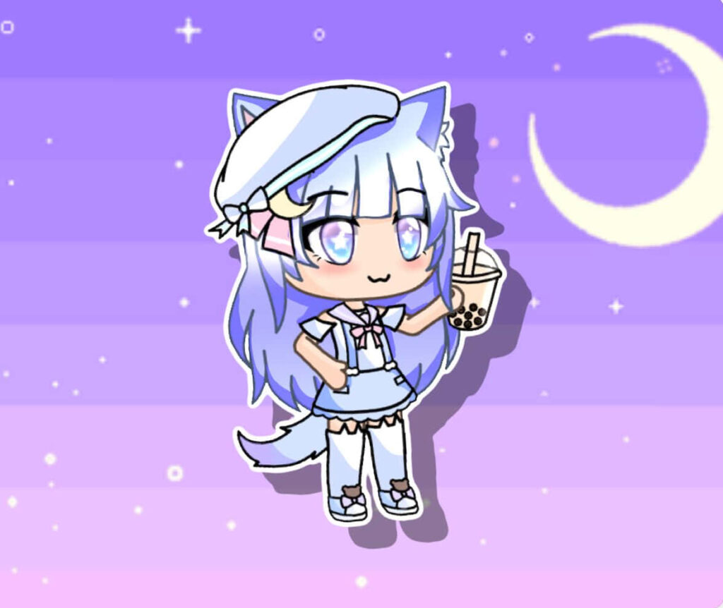 Midnight Boba Dreams: A Gacha Girl's Lunar Escape Wallpaper