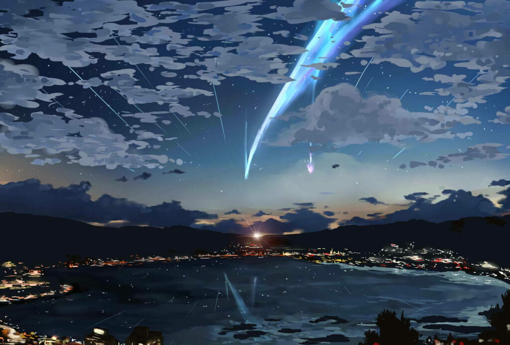 Mesmerizing Anime Seascape: Majestic Starlit Sky above the Ocean in Your Name (Kimi no Na Wa) - Enchanting Tablet Backdrop Wallpaper