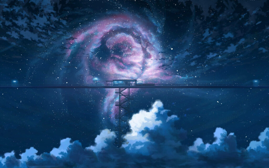 Starry Night Express: Captivating 4k Anime Wallpaper showcasing a Mesmerizing Train against a Spectacular Sky