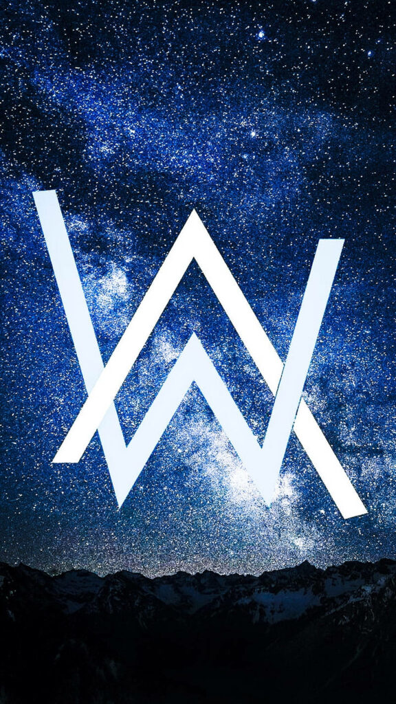 Starry Night Melodies: Captivating Alan Walker Emblem Gracing a Celestial Wallpaper