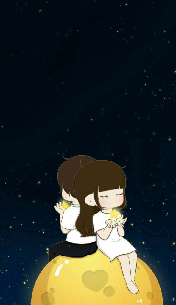 Starlit Bonds: A Serene Anime Duo Embracing Lunar Harmony Wallpaper in QHD 2K 1200x2079 Resolution