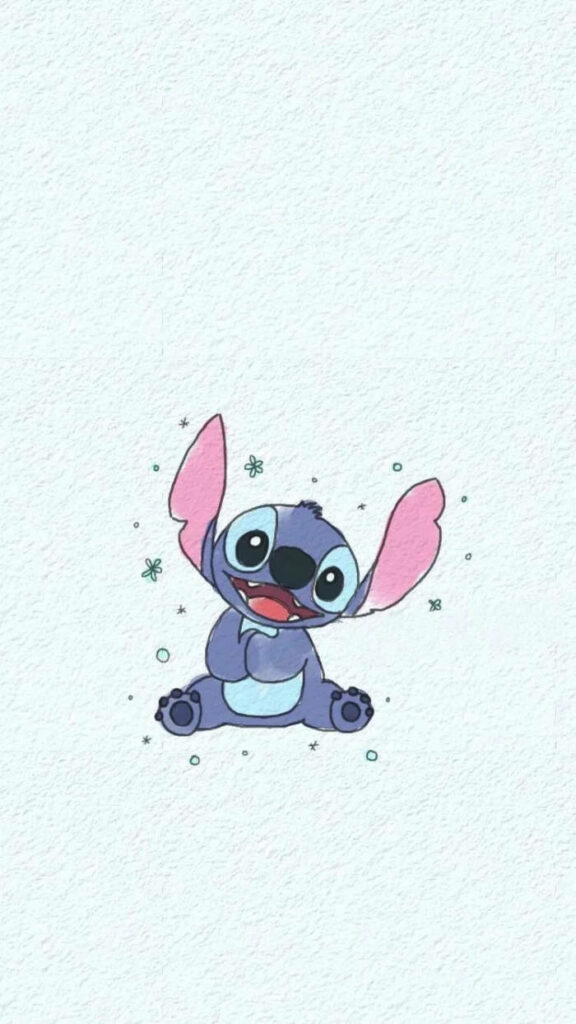 Starry-eyed Kawaii Stitch beaming in a serene azure backdrop Wallpaper