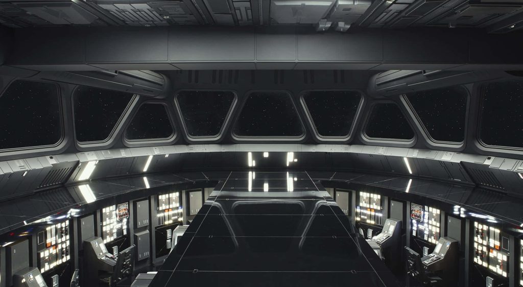 Starship Bridge wallpaper showing Imperial Star Destroyer interior with space views and consoles