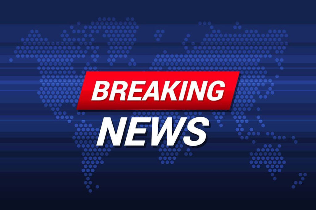 Breaking News digital wallpaper with red banner and dotted blue world map background