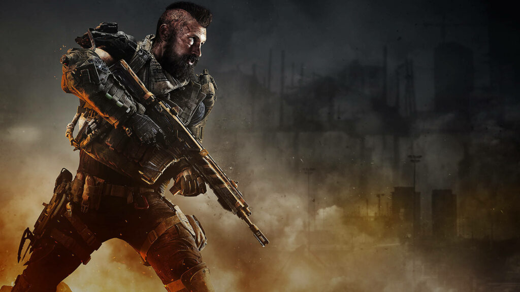 Call of Duty: Black Ops 4 Soldier in War-torn City Wallpaper