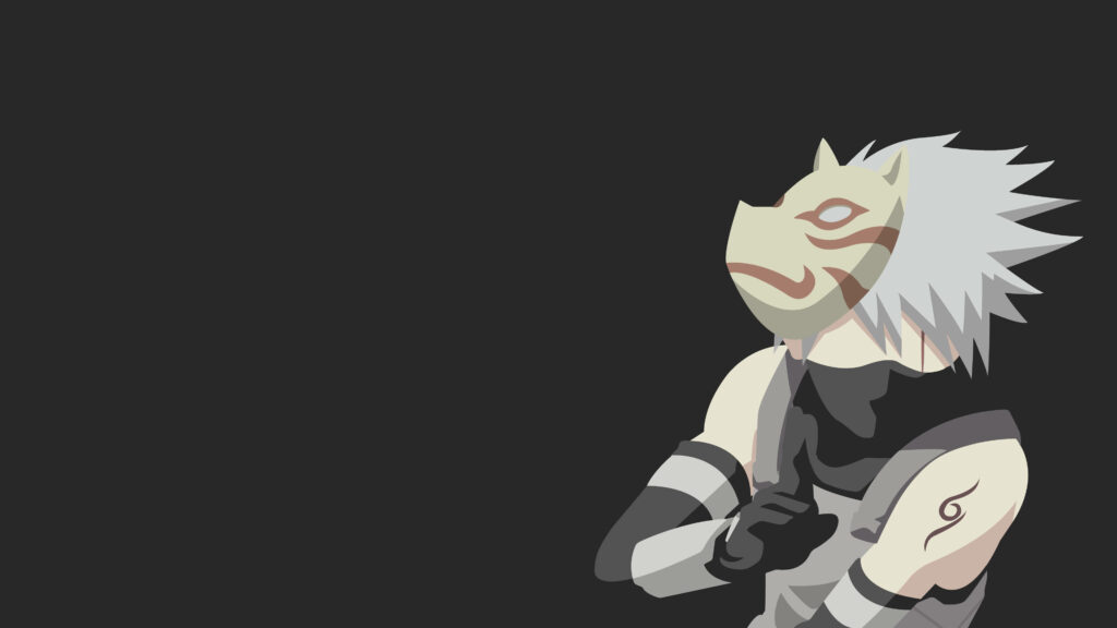 Minimalist Kakashi Hatake Anbu Black Ops wallpaper with fox mask spiky silver hair tattoo