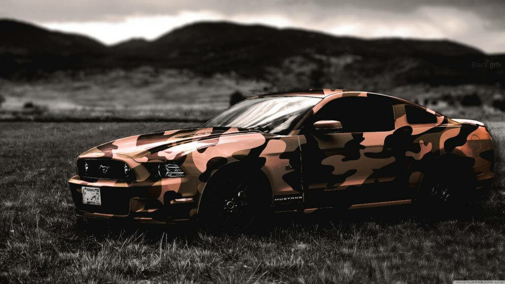 Stealth Beast: Customized 2020 Ford Mustang with Camouflage Paint Design - Mesmerizing HD Background Wallpaper