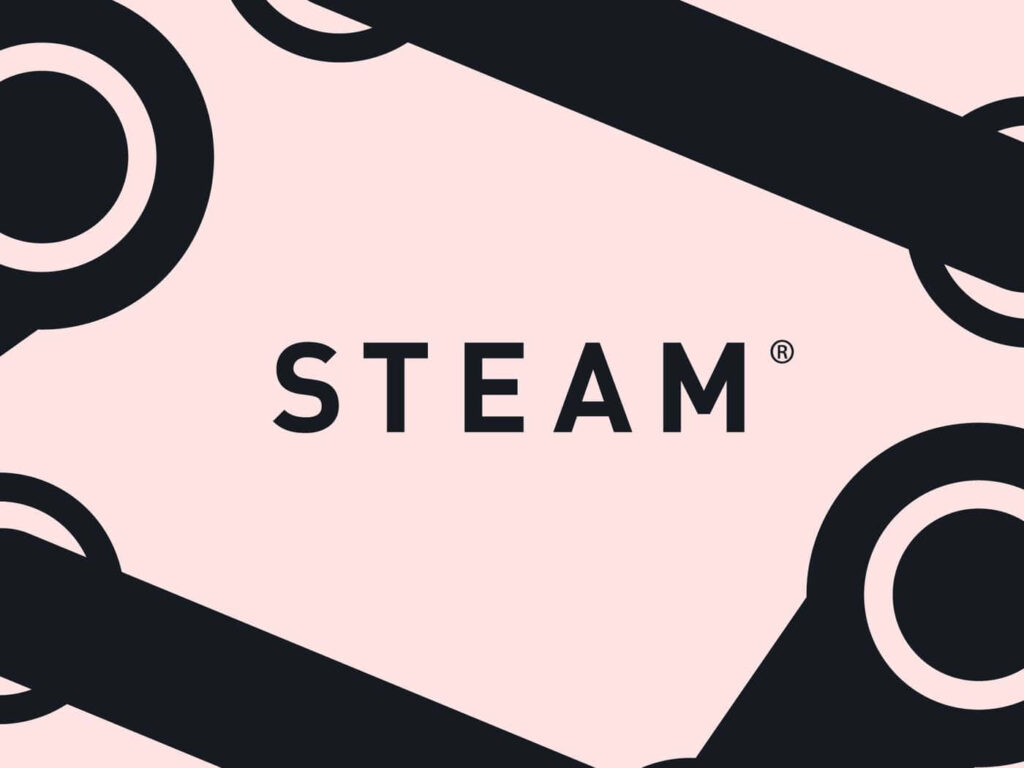 Steam logo in bold black lines on soft pink background modern stylish gaming wallpaper