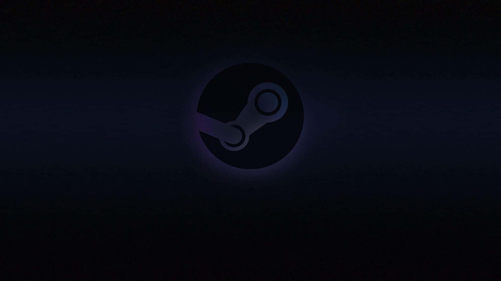 Steam logo on sleek dark background modern minimalistic gaming platform wallpaper design