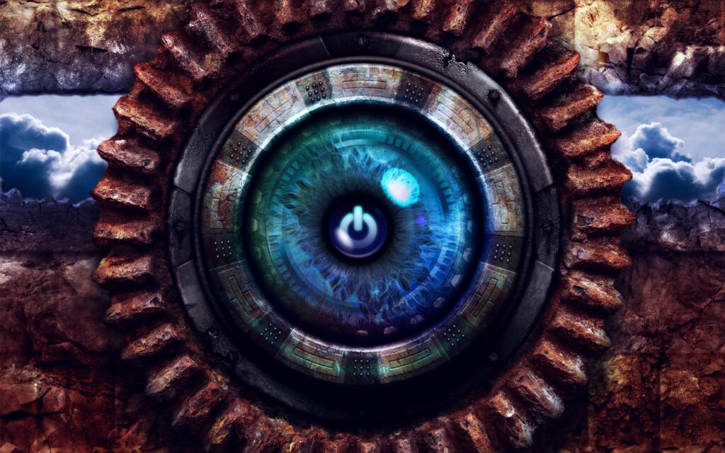 Steampunk Mechanical Eye Wallpaper: Futuristic & Rustic Design