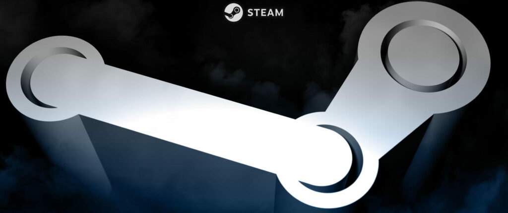 Modern Steam wallpaper with iconic white logo on dark digital background