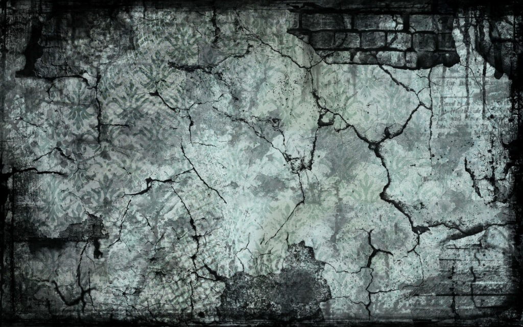 Decay and Resilience: An Atmospheric Brick Wall with Edgy Textures and Mysterious Stains Wallpaper