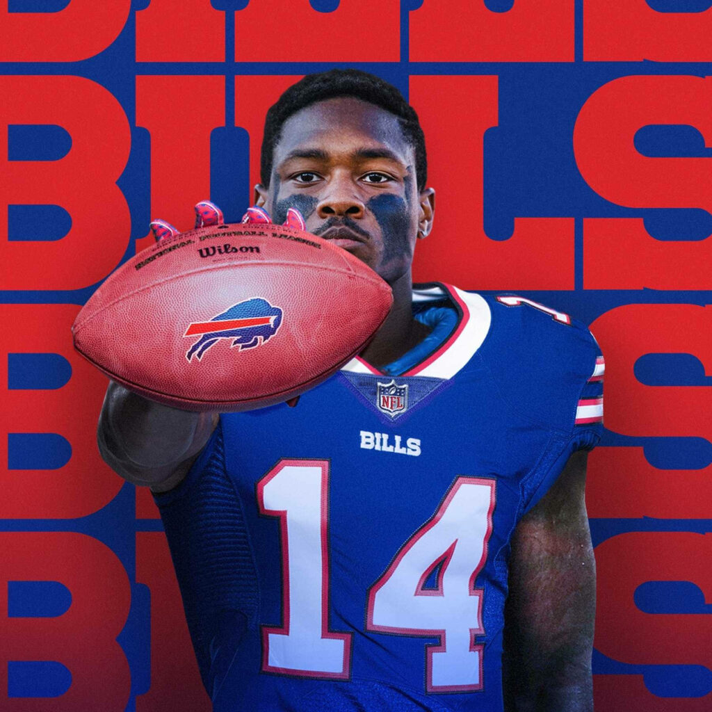 Stefon Diggs Buffalo Bills wallpaper holding football blue red dynamic NFL football background