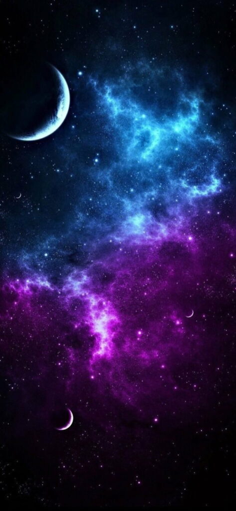 Twinkling Moons and Galactic Stars: A Mesmerizing Blue Galaxy HD Phone Wallpaper