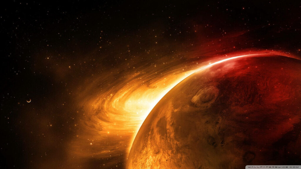 Mars Mirage: Enigmatic Red Planet amidst Dazzling Galactic Symphony Wallpaper