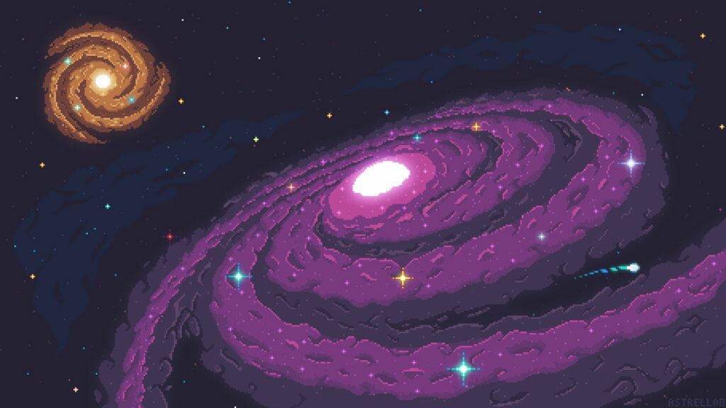 Galactic Vortex: A Cosmic Symphony in Pixel Art Wallpaper