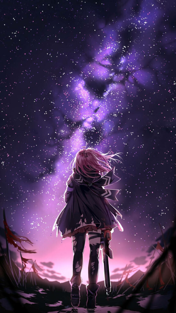Galaxy Guardian: A Mesmerizing Fusion of Anime Beauty and Cosmic Mystery Wallpaper
