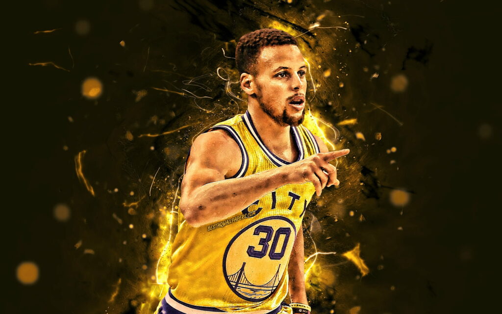 Neon Brilliance: Steph Curry Shining in Golden State's Yellow Glow Wallpaper