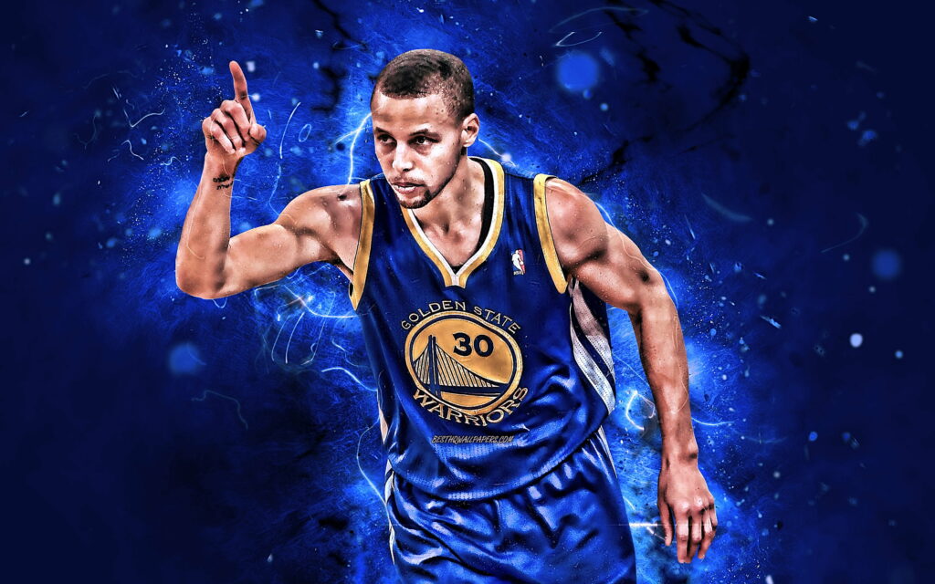 Curry's Dazzling Blue Basketball Stardom: A Neon-Lit NBA Masterpiece Wallpaper