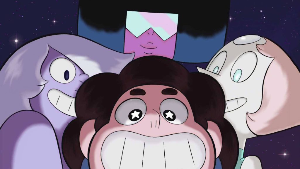 Steven Universe wallpaper with Steven Amethyst Pearl Garnet starry night crystal gems background