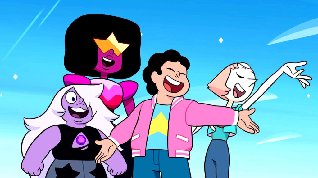 Steven Universe Squad Soars in Blue Sky Wallpaper