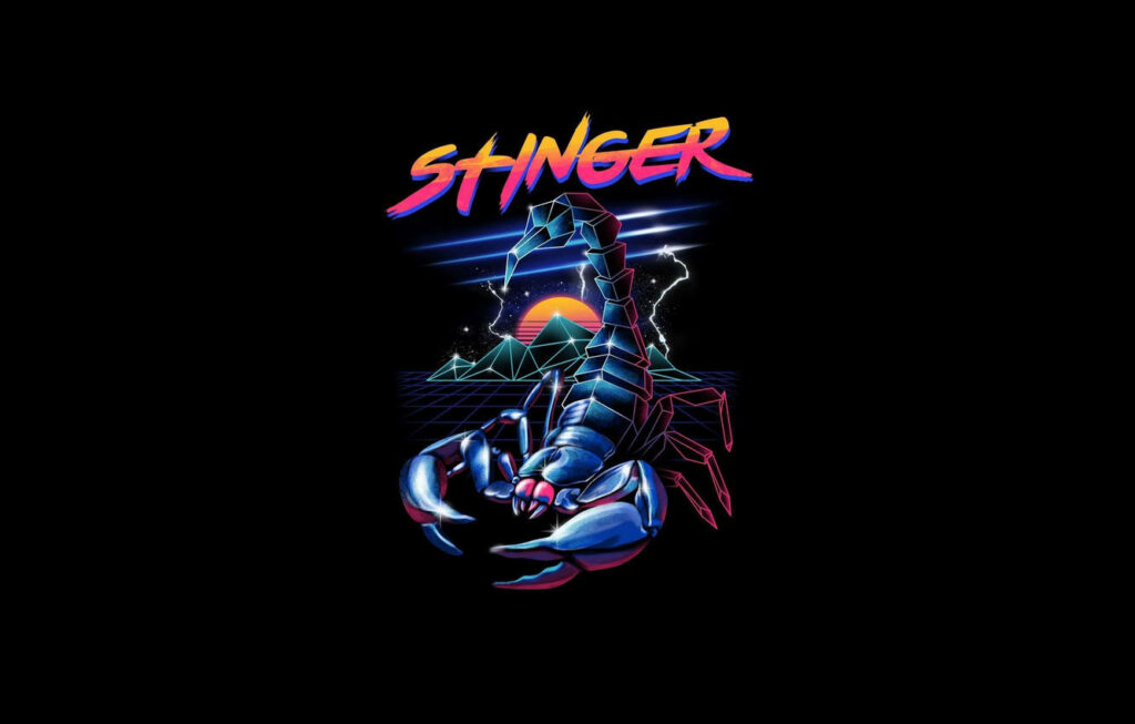 Stinger Synthwave: A Captivating Scorpio Wallpaper in Sleek Black