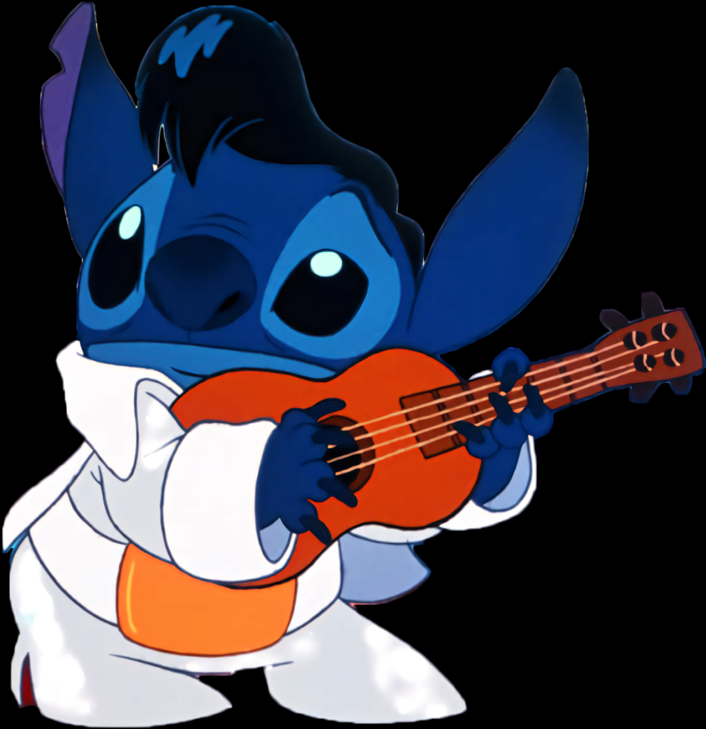 Stitch the Blue Alien Playing Ukulele in Elvis Outfit Wallpaper