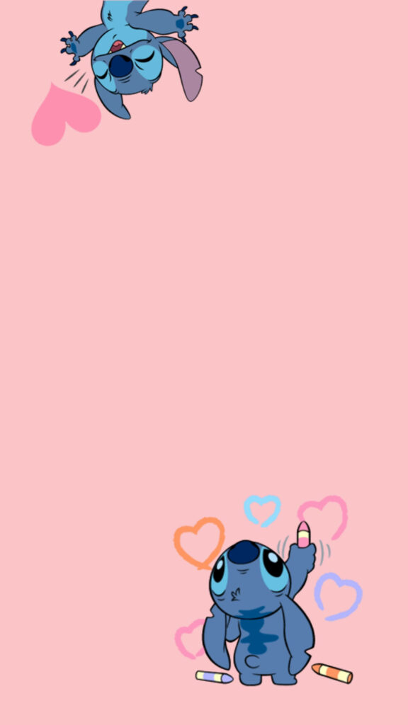 Adorable Disney Stitch Spreads Love on a Colorful Canvas Wallpaper