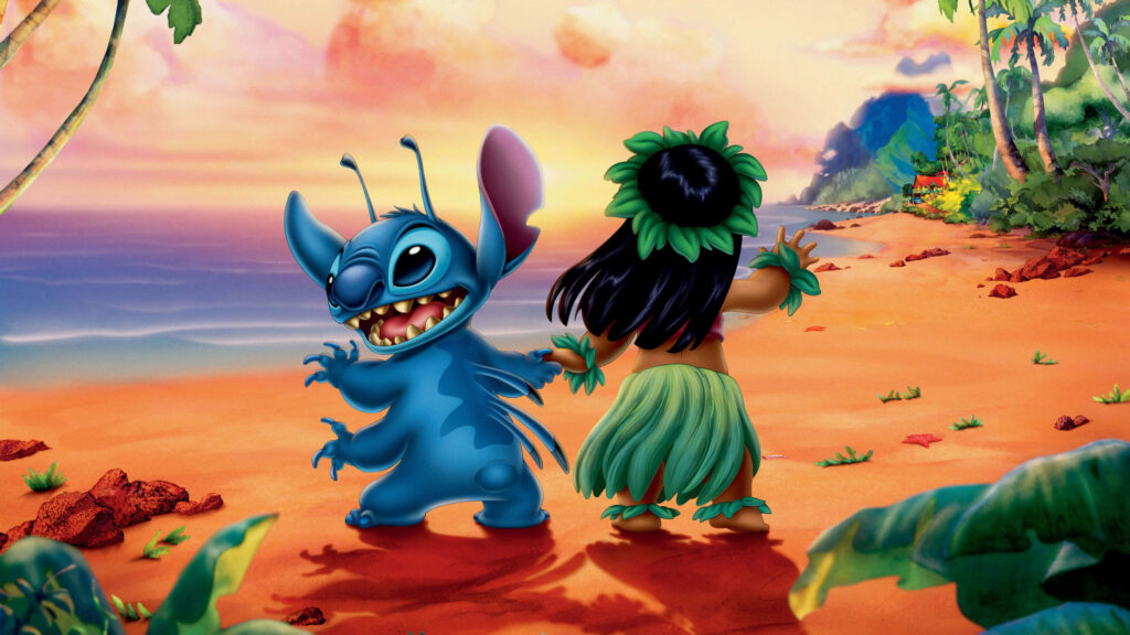Stitch Tropical Wallpaper: Fun Disney Background with Sunset Vibes