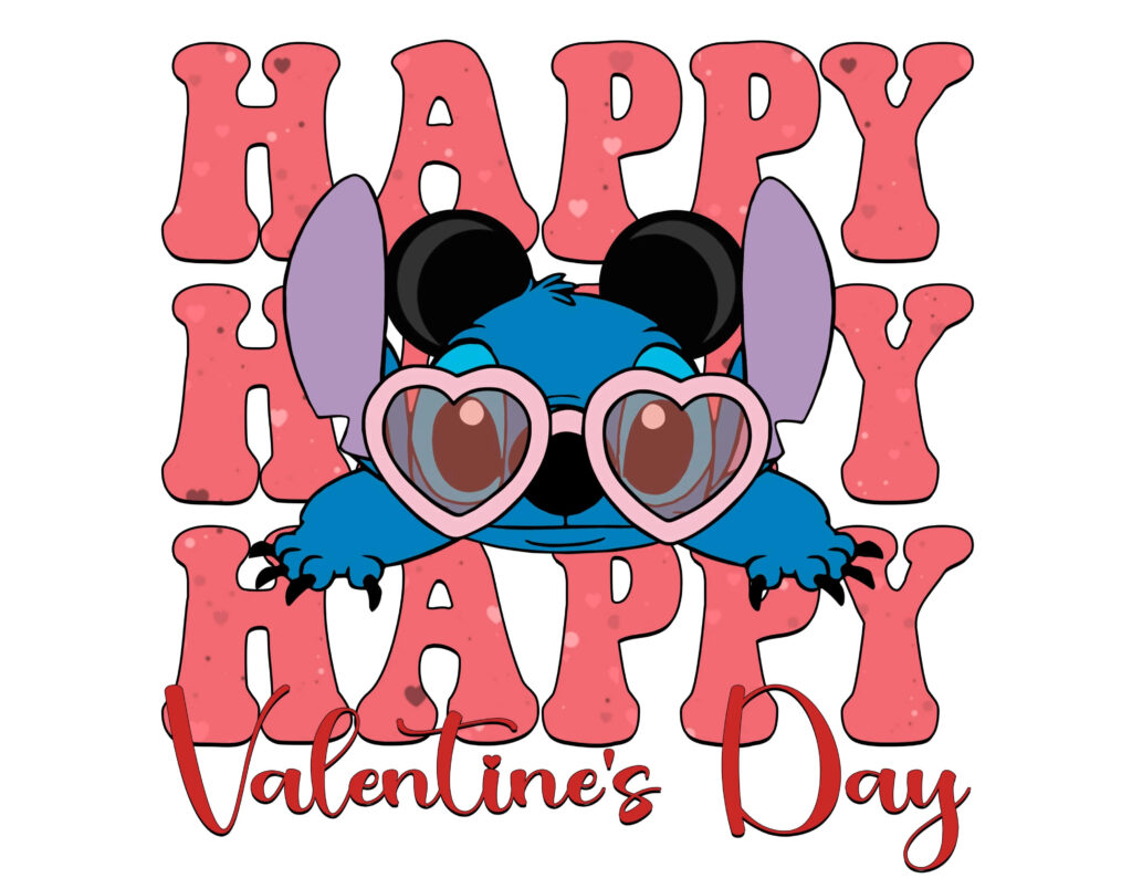 Stitch in Heart Glasses: Happy Valentine's Day Pink Wallpaper