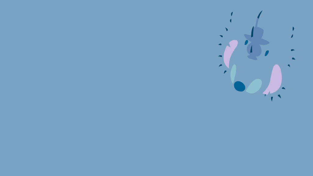 Minimalist Stitch wallpaper with abstract blue silhouette on serene powder blue background digital art