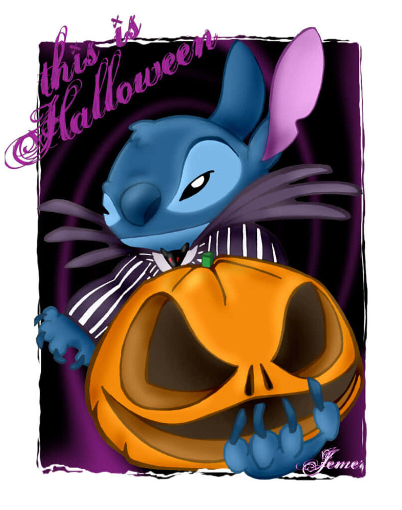 Stitch's Halloween Wallpaper: Mischievous Pumpkin Fun!