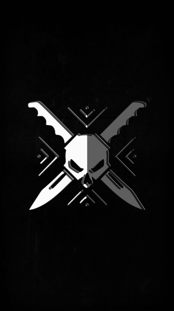 Skull-faced Chef leading the Stone Cold Army with Tactical Knives: Minimalistic HD Phone Wallpaper Background