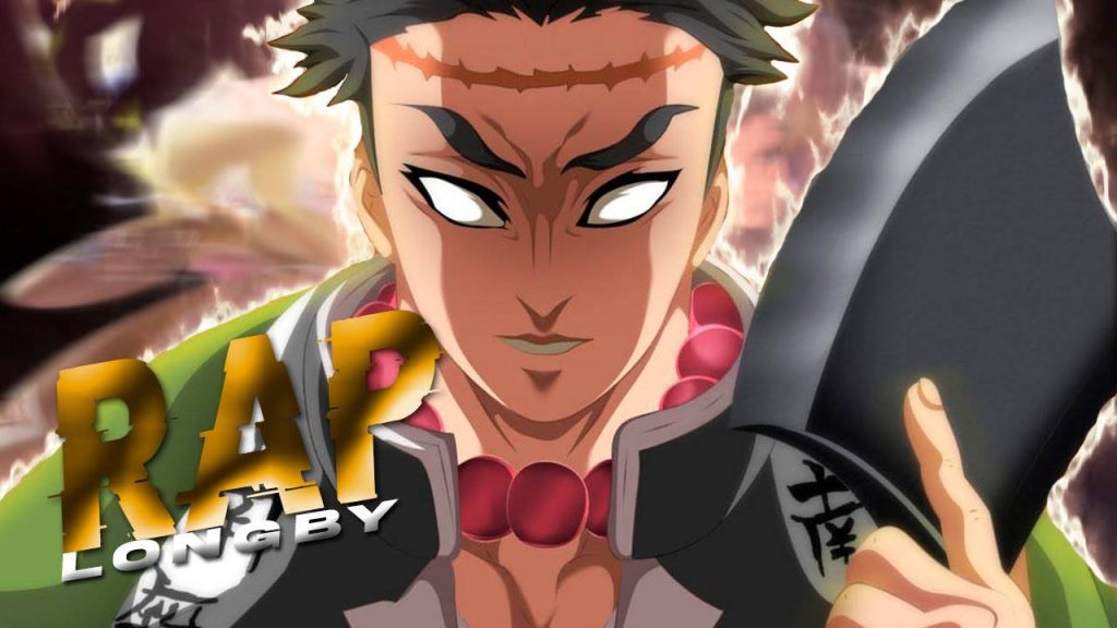 Stone Hashira Gyomei Himejima intense anime artwork with prayer beads and glowing eyes wallpaper
