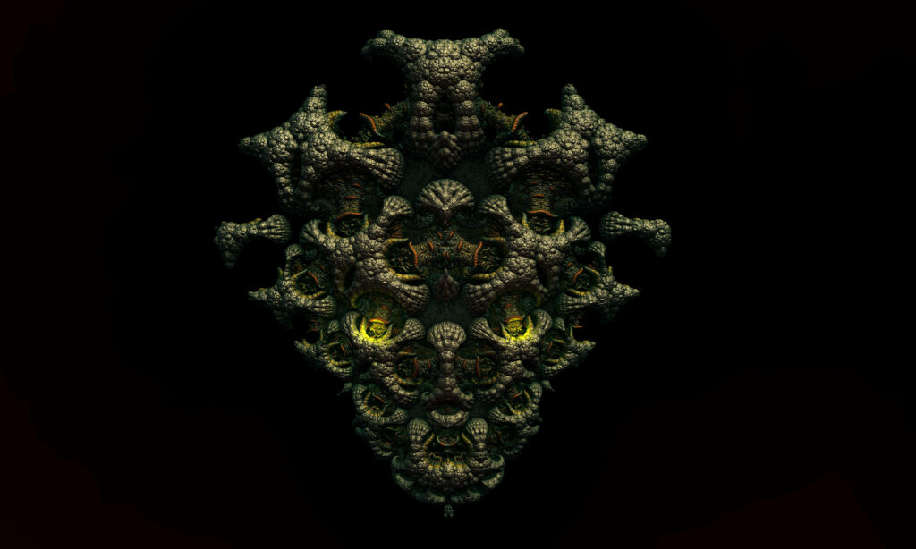 Stone Sculpture: Intricate 3D Design on Pitch-Black Background Wallpaper